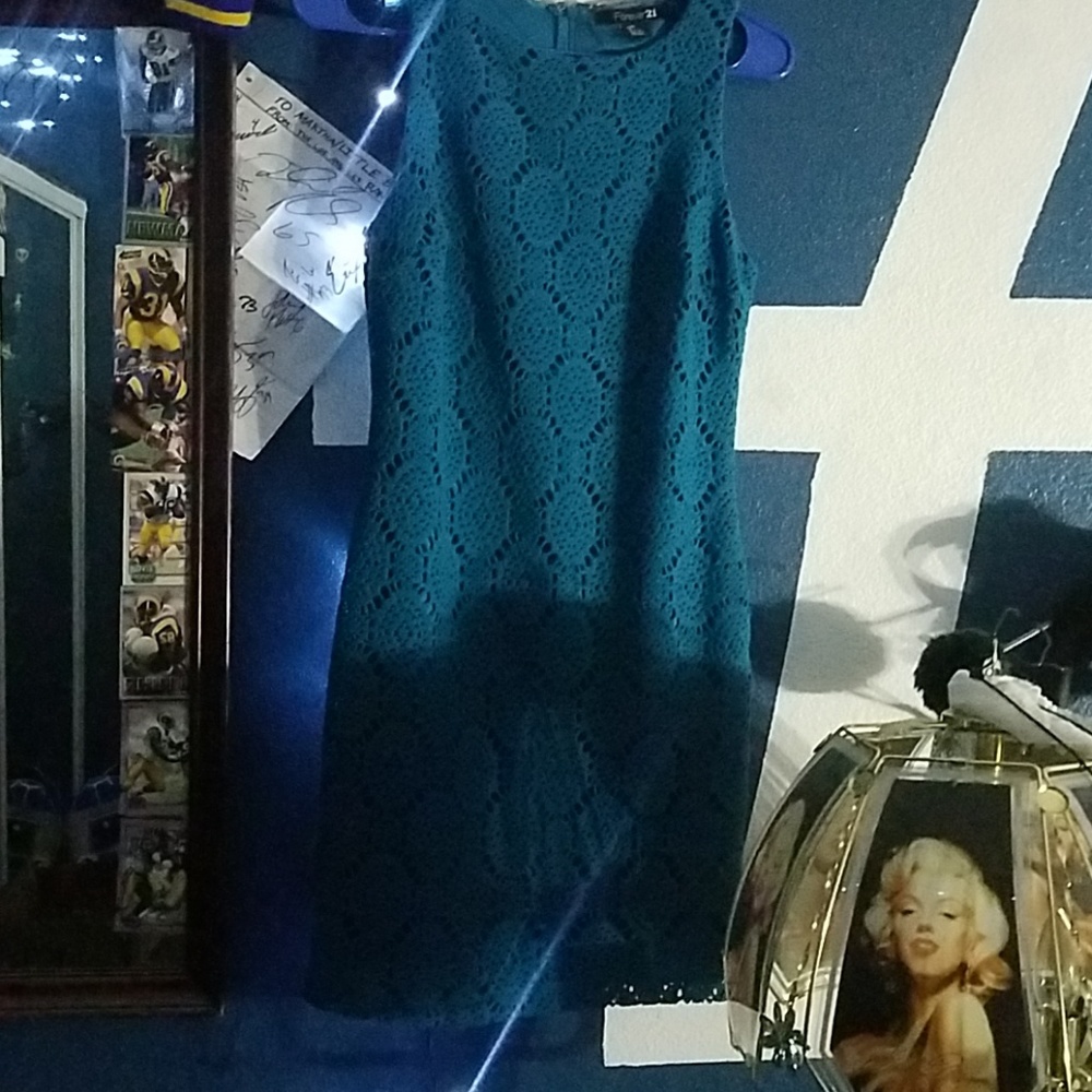 Teal lace polyester dress